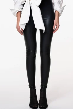Stretchy Vegan Leather Leggings In Black