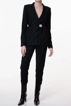 Structured Conic Wool Pants in Black