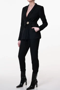 Structured Conic Wool Pants in Black