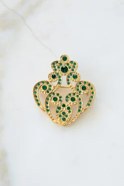 The Crown Brooch - Gold With Emerald Crystals