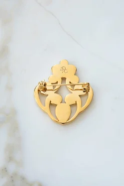 The Crown Brooch - Gold With White Crystals