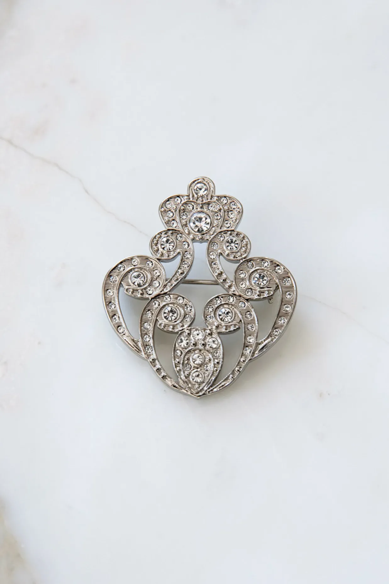 The Crown Brooch - Silver With White Crystals