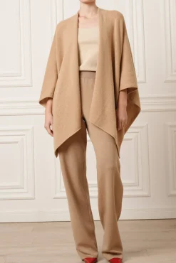 Tia Jersey Wool Wide-Leg Pants in Camel