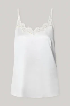 Top Camisole Top in Satin with Lace Insertions In Ivory-Gold