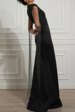 Yara Black Scuba Dress With Detachable Crystal Wings
